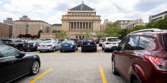 Parking lot outside of Soldiers & Sailors Memorial Hall. 