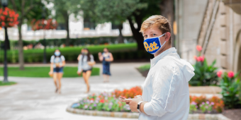 A student wearing a face mask. 